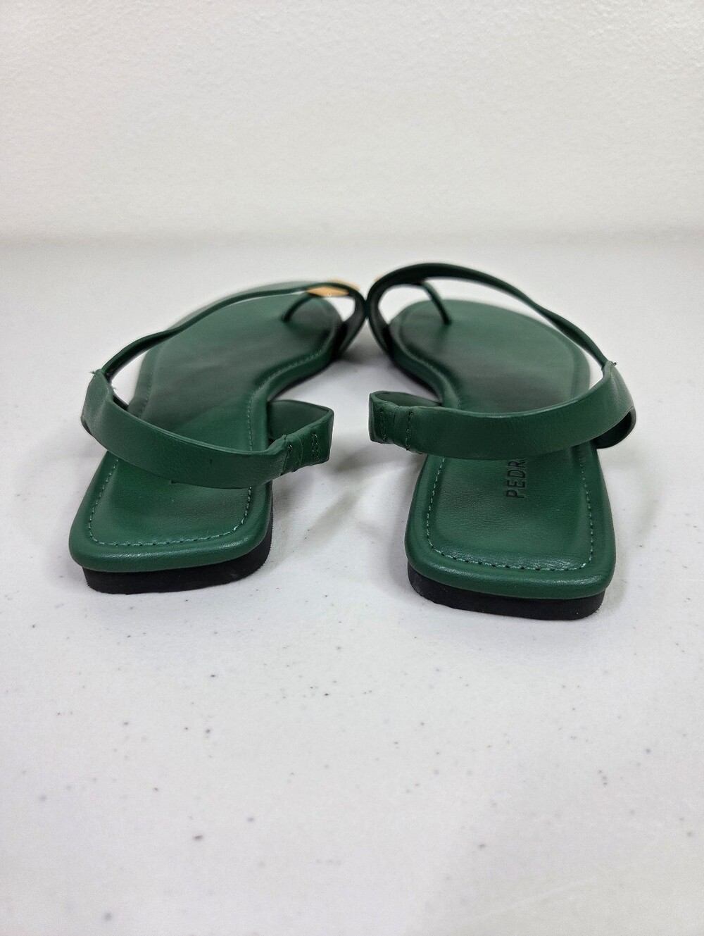 Pedro Alexis Green Leather Cross-Strap Slingback Sandals with Gold Accent Toe - Picture 9 of 16